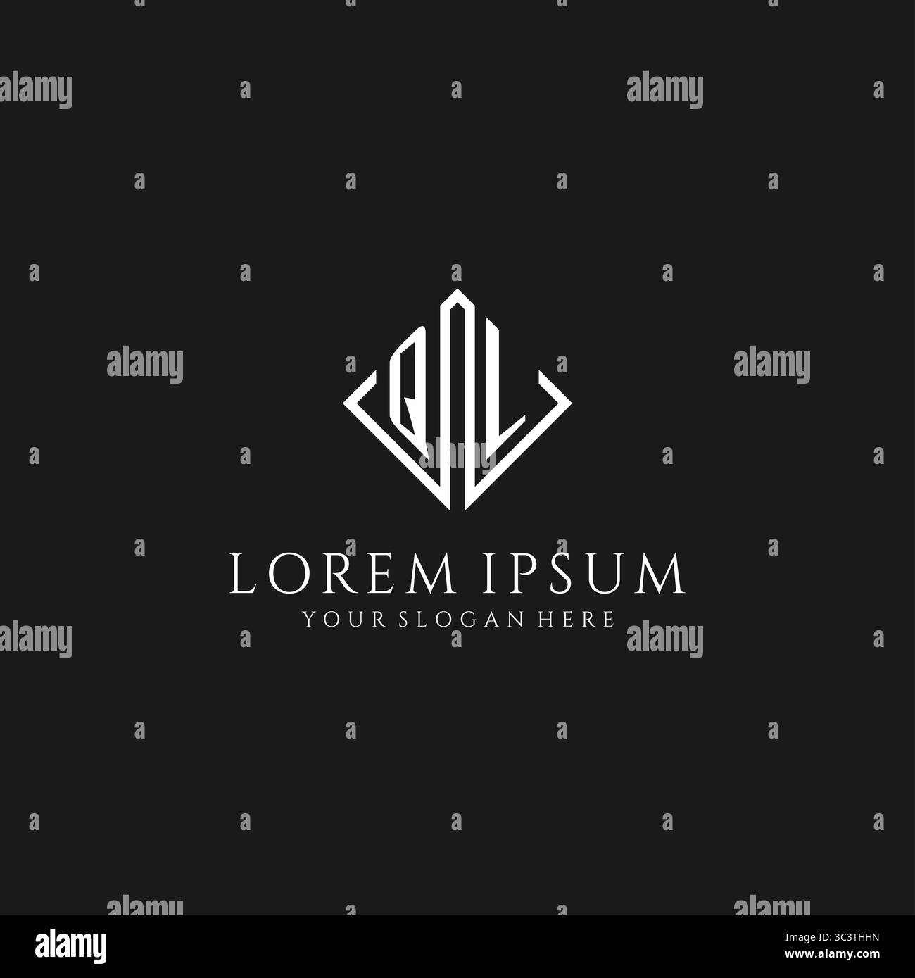 Logo Letter QL con grafica vettoriale in stile rombo quadrato Illustrazione Vettoriale