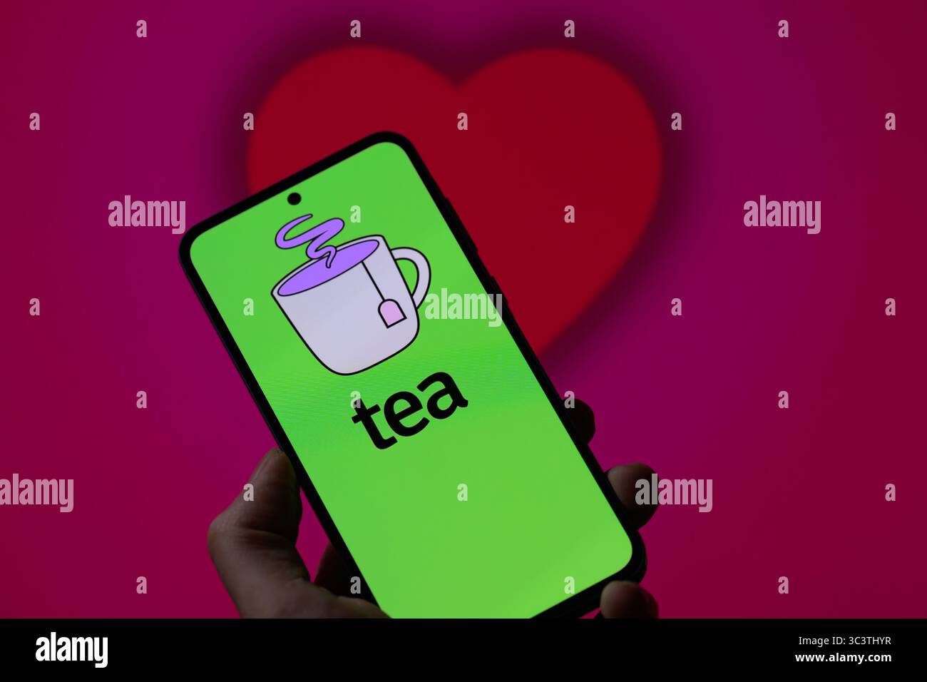 Bruxelles, Belgio. 27 luglio 2025. Il logo Tea Dating Advice è esposto su un telefono cellulare, visto in questa foto. Scattato a Bruxelles, in Belgio, il 27 luglio 2025. (Jonathan RAA/Sipa USA) *** esclusivamente per notizie editoriali *** credito: SIPA USA/Alamy Live News Foto Stock
