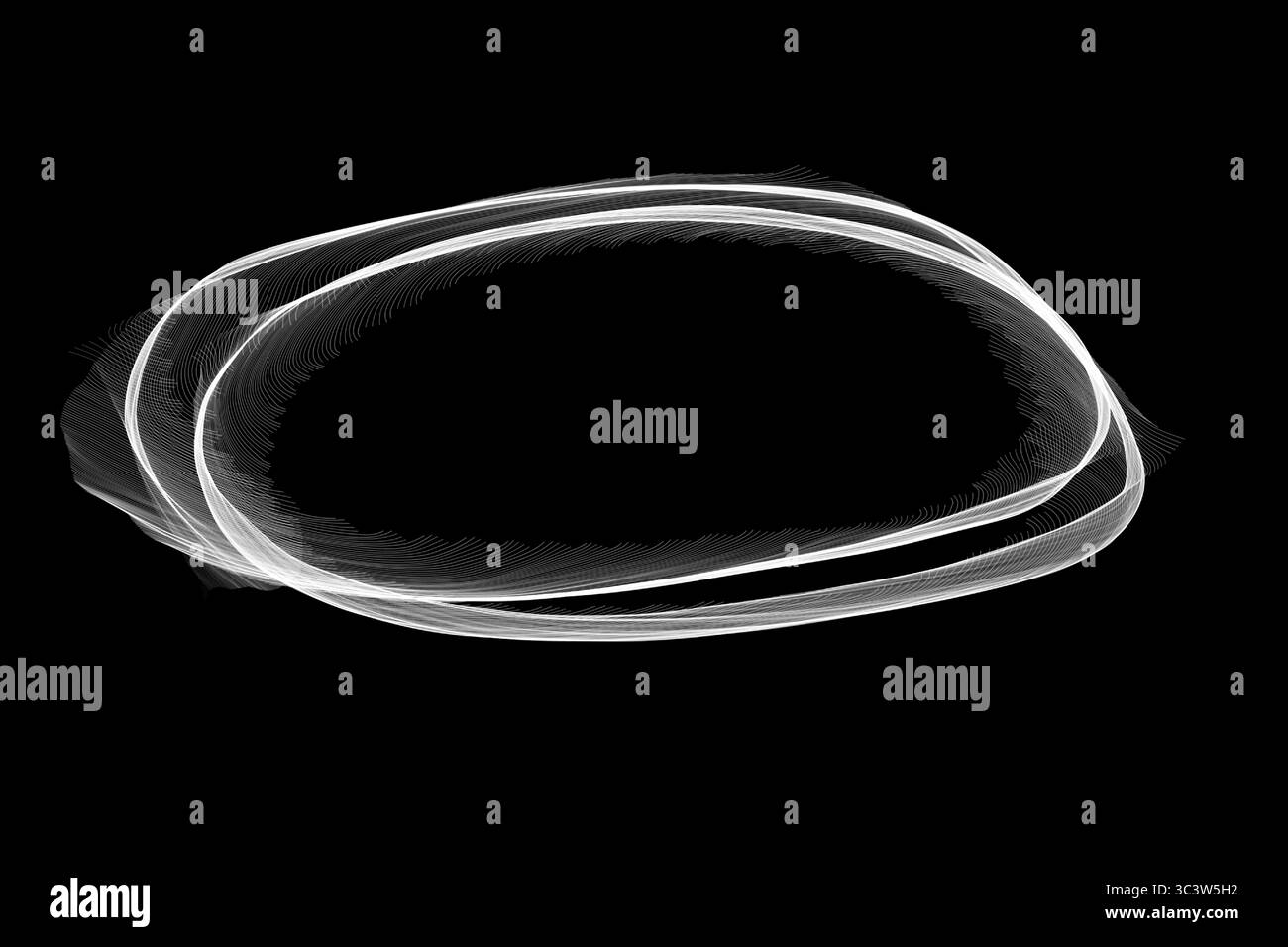 Futuristico motivo a punti. Esplosione di onde contorte su sfondo scuro. L'onda sonora delle particelle dinamiche scorre al buio. Big data. rendering 3d. Illustrazione Vettoriale