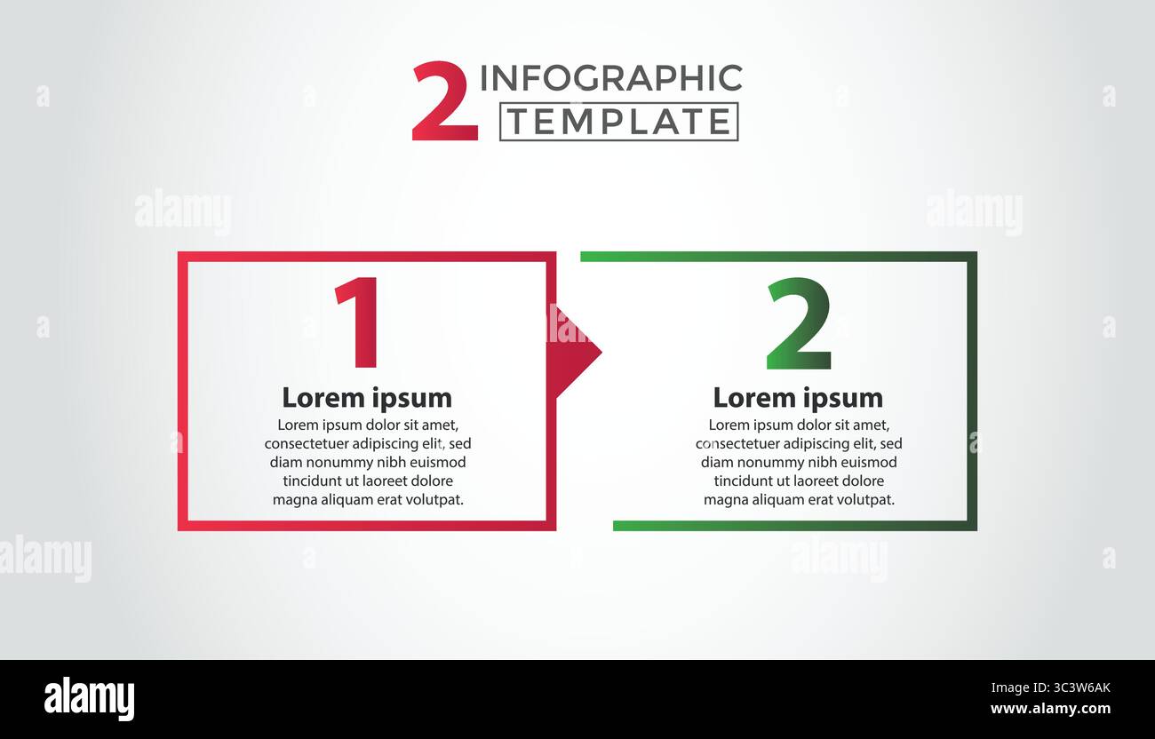 2, modello di progettazione del processo infografico. Concetto della sequenza temporale con 2 fasi del processo. Può essere utilizzato per layout del flusso di lavoro, presentazione, diagramma, banner, vettore Illustrazione Vettoriale