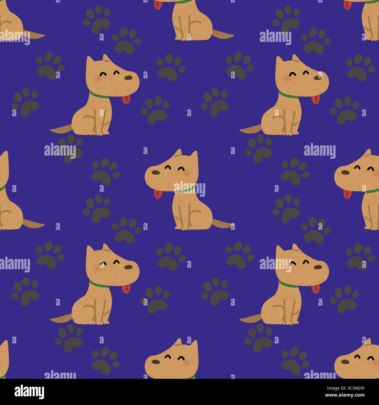 motivo senza cuciture con cani e zampe su uno sfondo di colore semplice Foto Stock