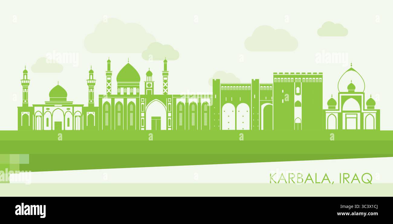 Panorama Green Skyline della città di Karbala, Iraq - illustrazione vettoriale Illustrazione Vettoriale