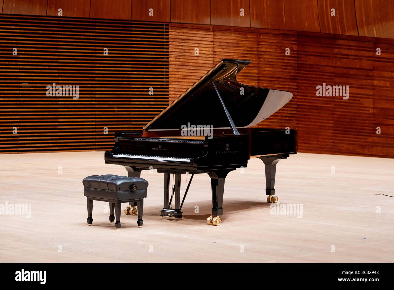 Steinway & Sons concerto pianoforte a coda modello D 274 con panchina presso il palco della sala concerti della Polish radio National Symphony Orchestra (NOSPR) a Katowice. Foto Stock