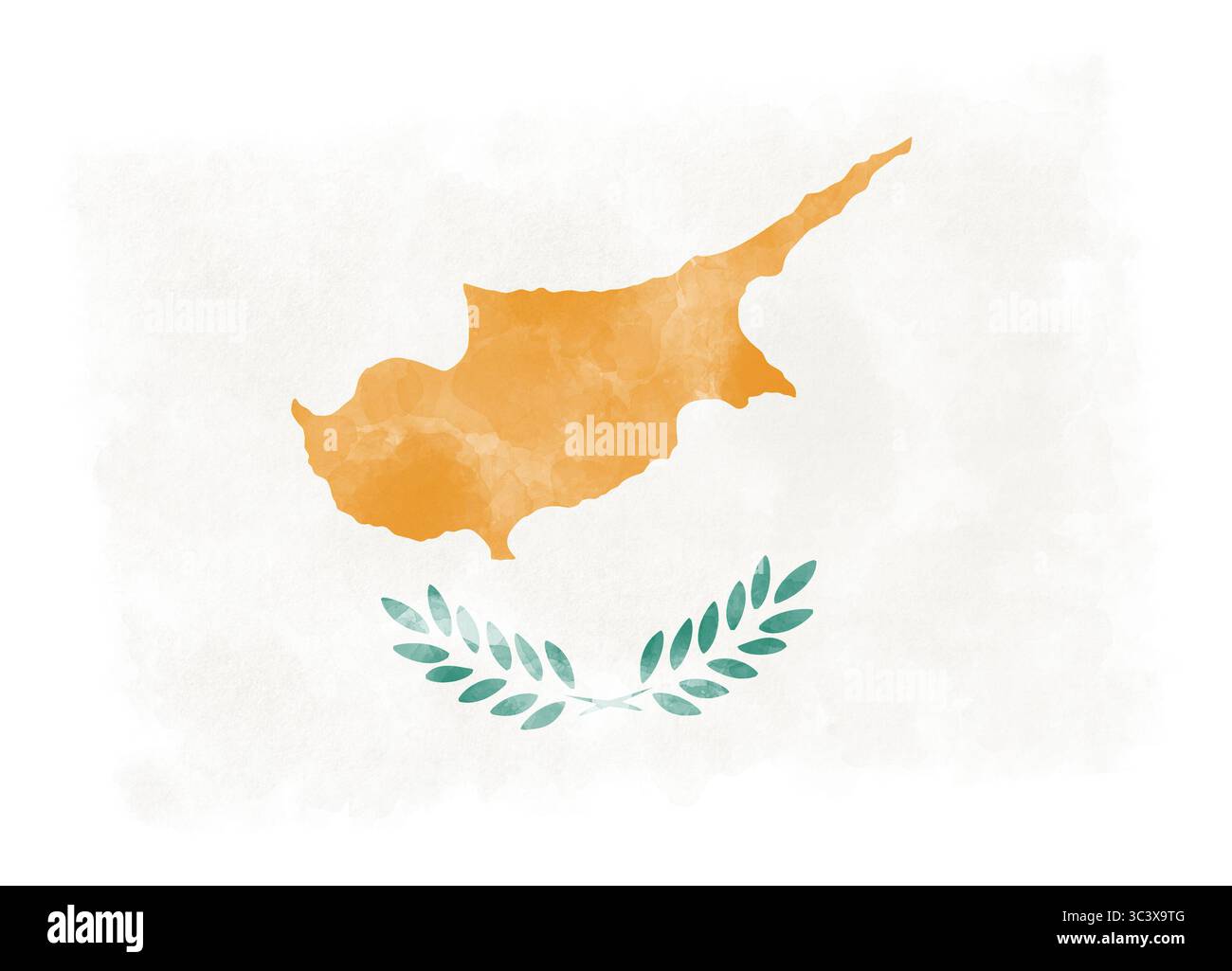 Illustrazione ad acquerello della bandiera di Cipro su sfondo artistico testurizzato, design patriottico Foto Stock