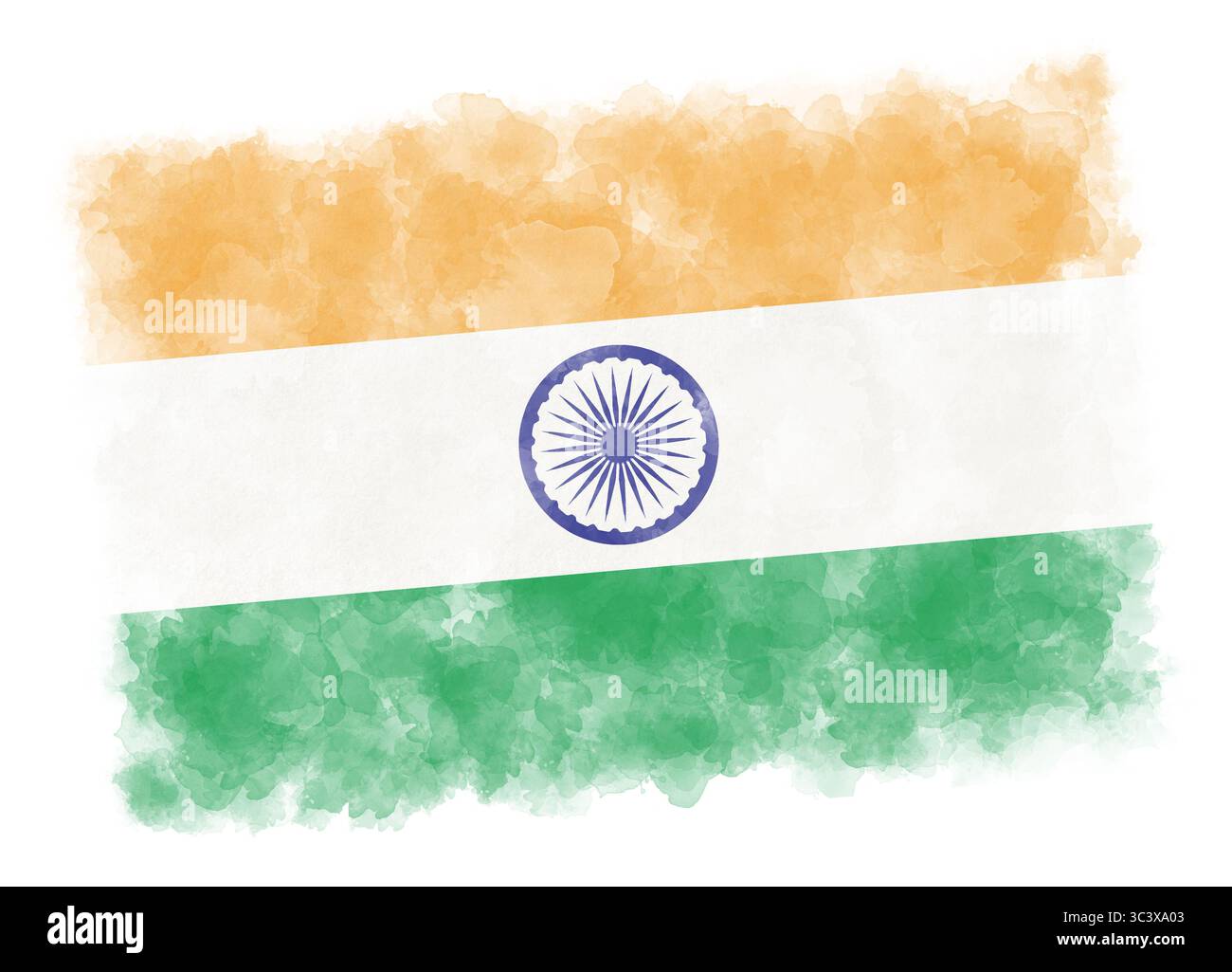 Bandiera indiana in tecnica acquerello su sfondo bianco, disegno illustrativo patriottico Foto Stock