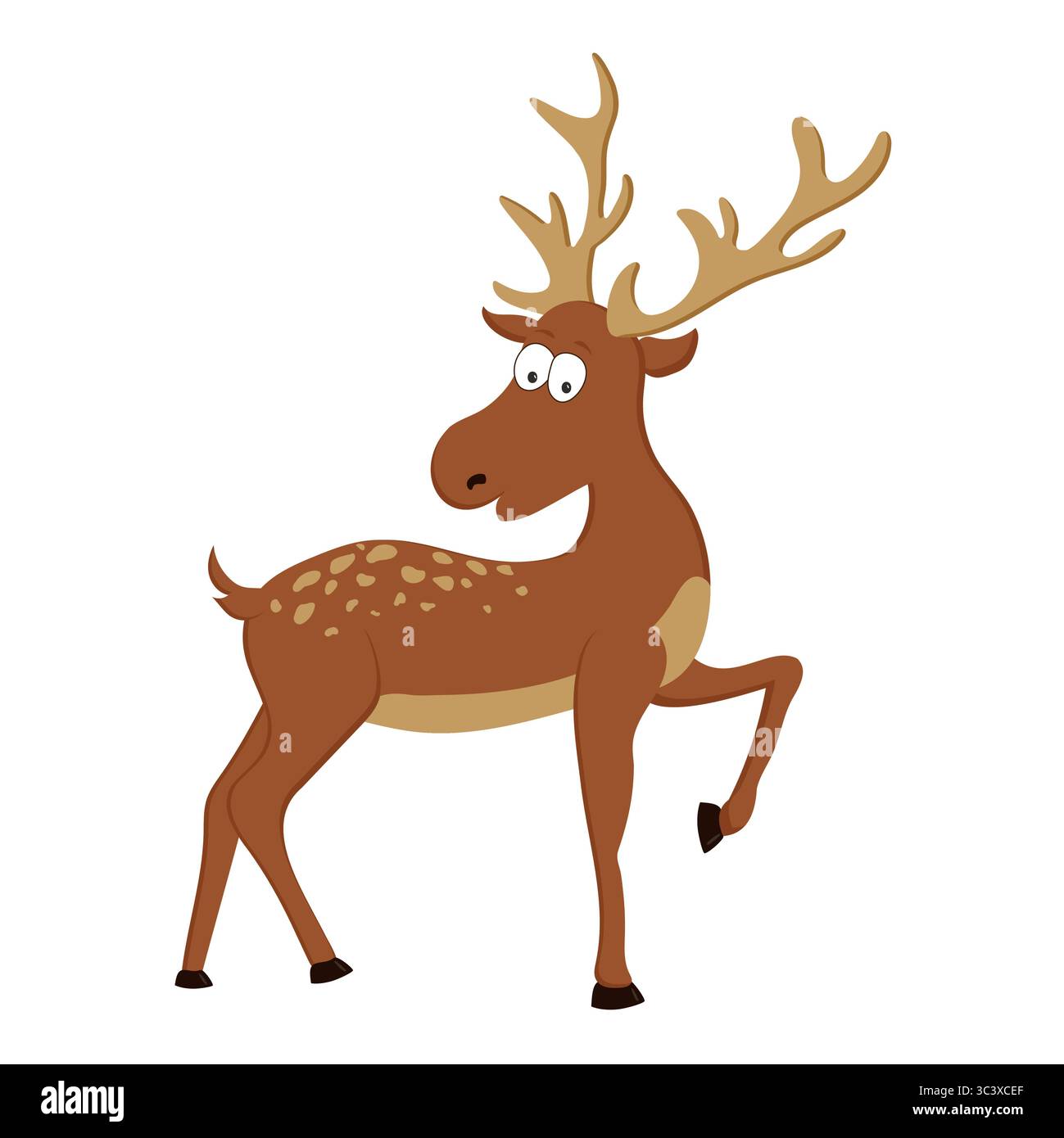 Carino cervo cartoni animati con corna lunghe. Illustrazione dei caratteri isolata su bianco. Illustrazione Vettoriale