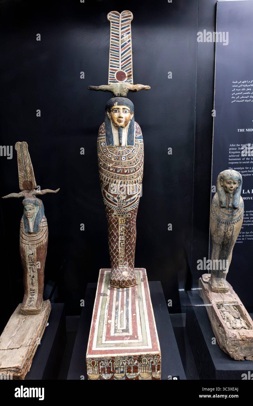 Saqqara (Saqqarah, Sakkara), Museo Imhotep, statue in legno del dio Ptah-Sokar-Osiris, Giza, Egitto, Africa settentrionale, Africa Foto Stock