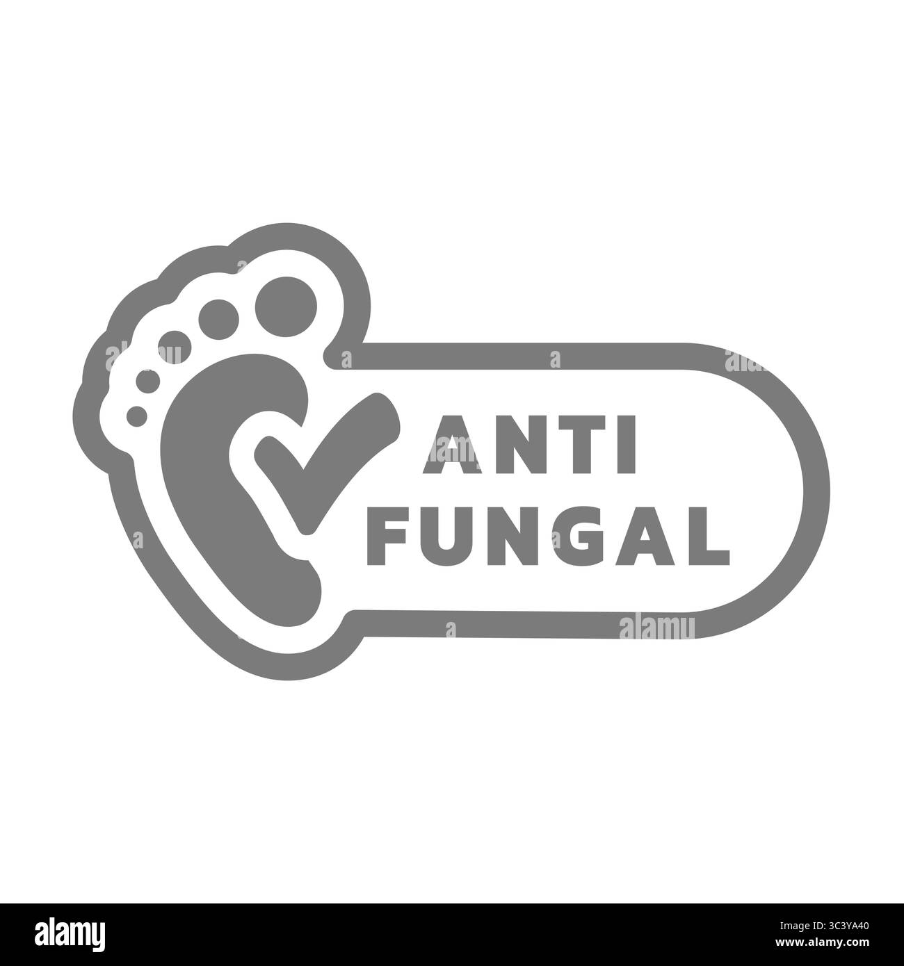 Etichetta vettoriale di farmaci antifungini, crema o polvere. Materiale antimicotico, scarpe o icona spray. Illustrazione Vettoriale