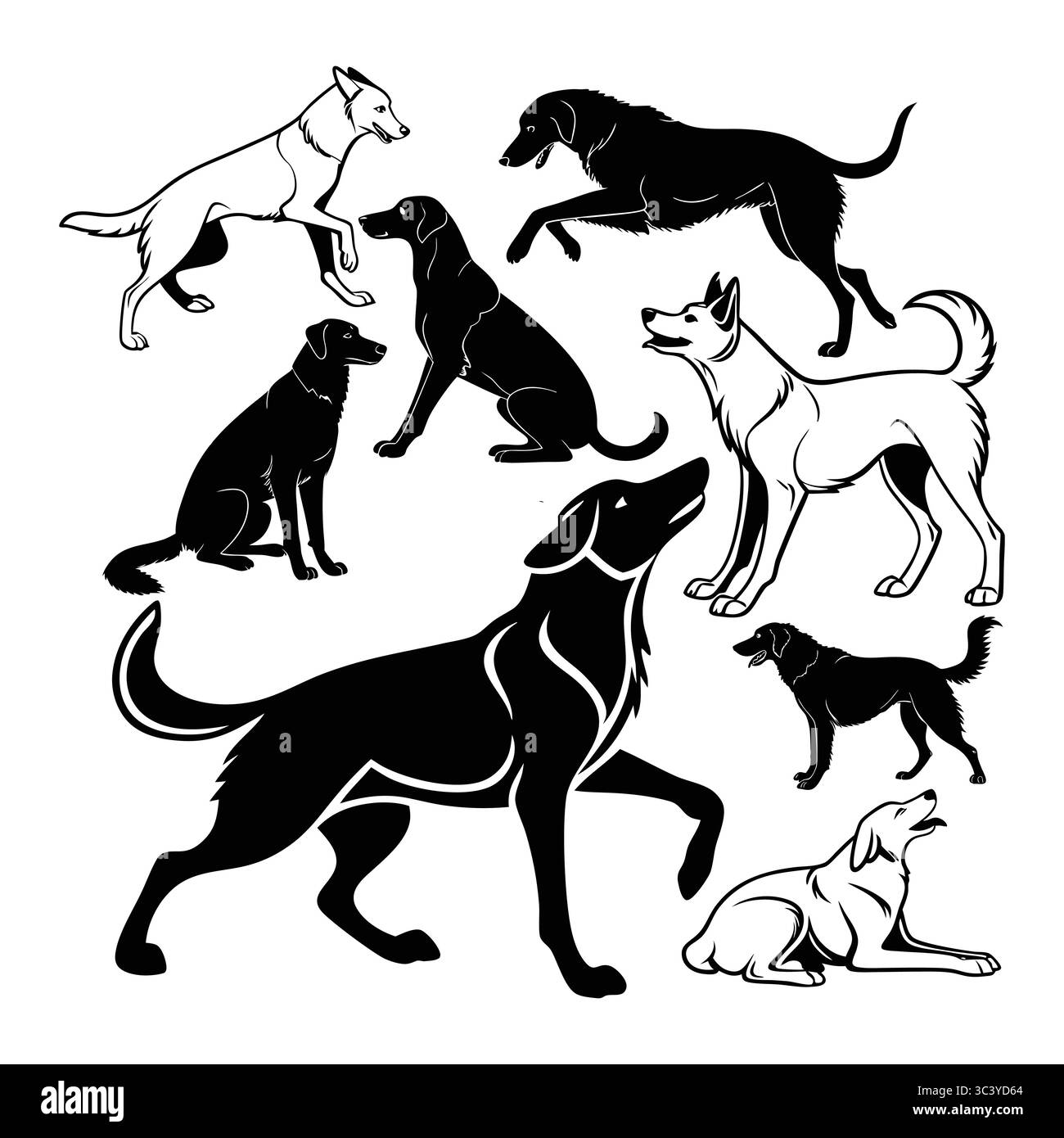 Serie di illustrazioni sagomate del cane Akbash con varie pose e attività Illustrazione Vettoriale