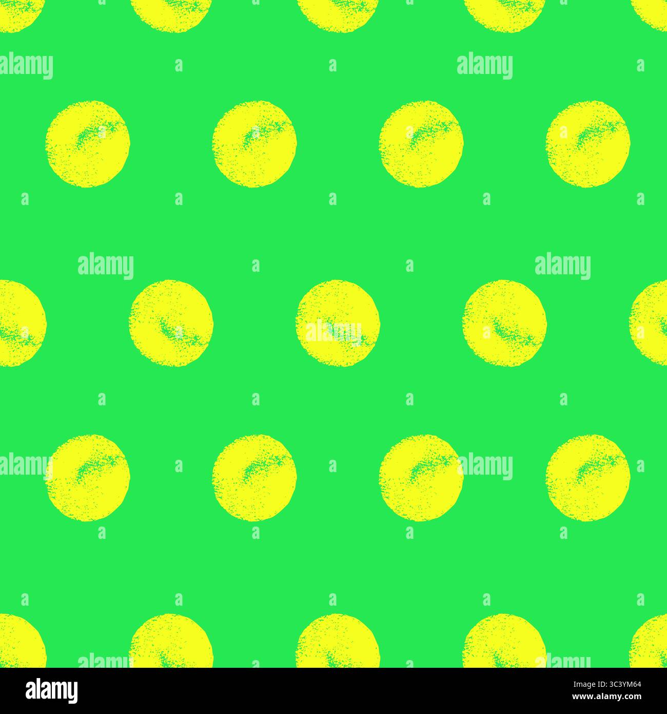 Motivo senza cuciture colori vivaci cerchi stencil. Polka al carbone con sfondo infinito. Coperchio a grunge verde elettrico e giallo neon. Arrotondamento astratto Illustrazione Vettoriale