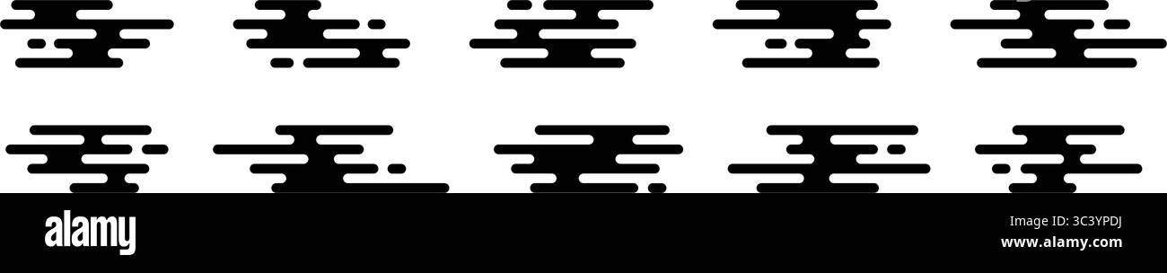 Set di nuvole giapponesi e cinesi. Modello di nuvola asiatico. Semplici forme nere in stile giapponese o cinese. Elemento decorativo dal design orientale tradizionale. Vettore Illustrazione Vettoriale