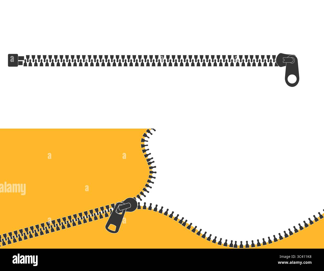 Silhouette con cerniera, blocco o sblocco con cerniera. Elemento di fissaggio scorrevole con estrattore. Cerniera aperta in tela. Abbigliamento accessori disegno semplice. Illustrazione vettoriale Illustrazione Vettoriale