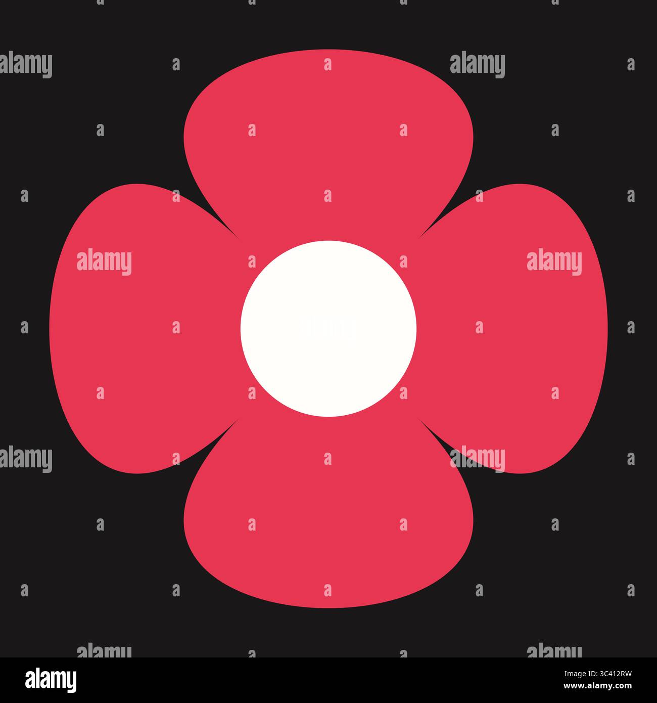 Illustrazione floreale rossa piatta con linee audaci e geometria astratta. Il design vivace trasmette calore e semplicità moderna Illustrazione Vettoriale