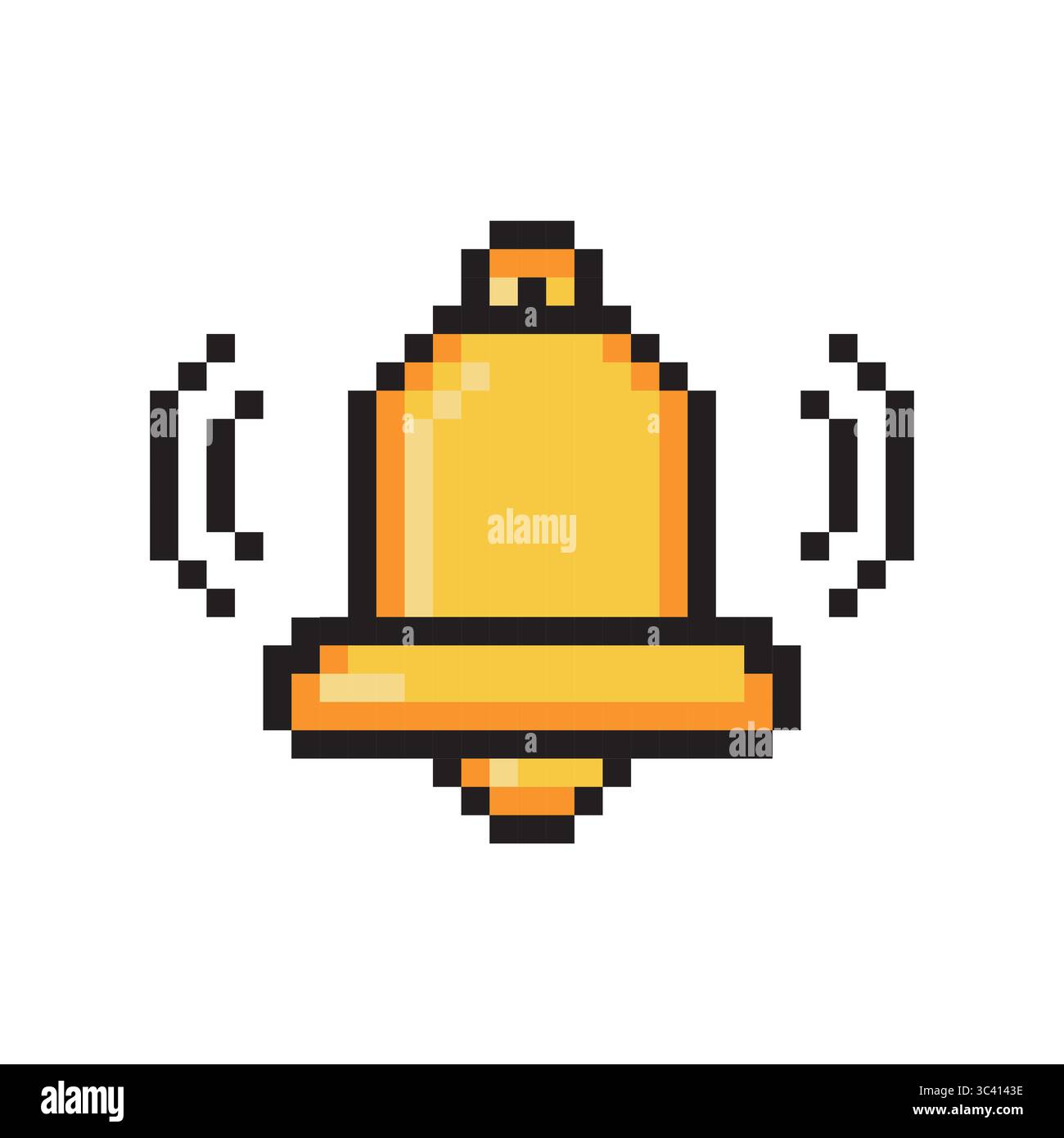 Icona Campana pixel. Logo Bell a 8 bit per grafica vettoriale per gioco. Illustrazione Vettoriale