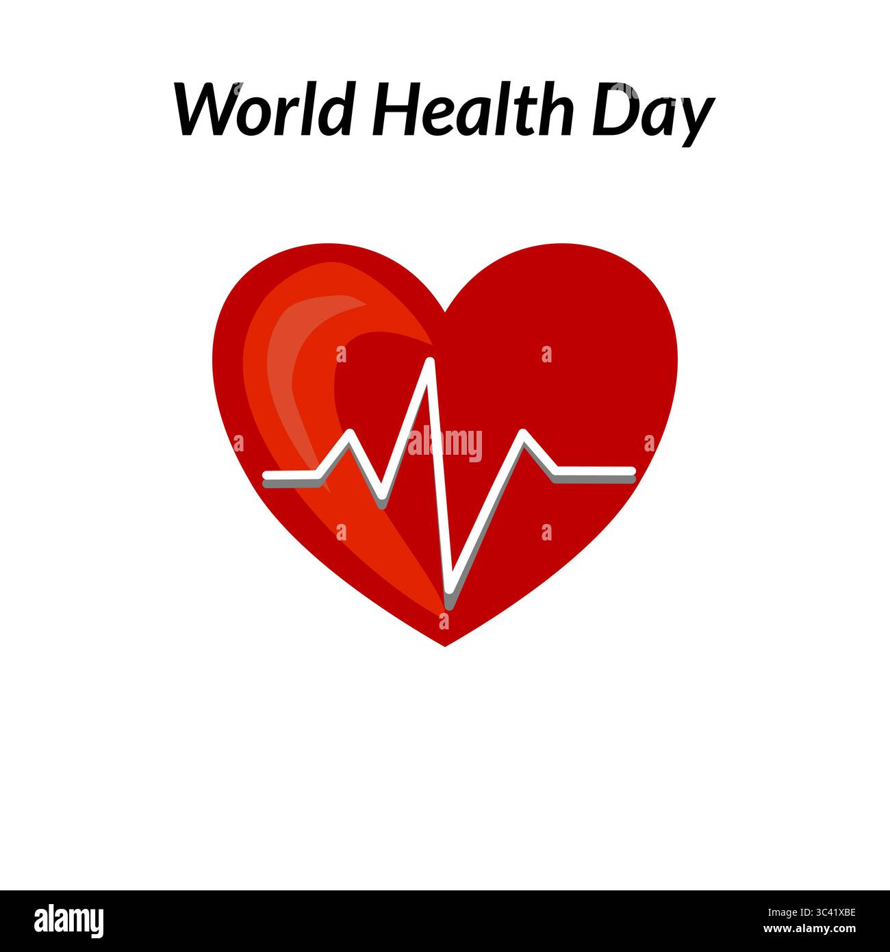 Un cuore rosso stilizzato con una linea di battito cardiaco, accompagnato dal testo giornata Mondiale della salute. Illustrazione Vettoriale