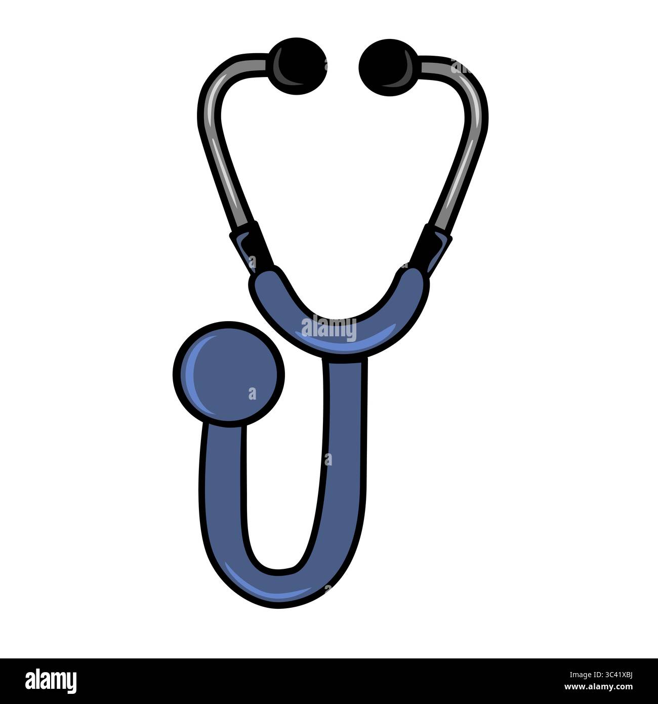 Una semplice illustrazione vettoriale di uno stetoscopio è raffigurato in colori blu e nero, simboleggiando la salute e l'assistenza medica. Illustrazione Vettoriale