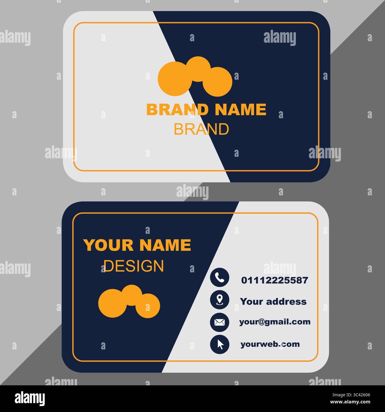 Set di design per biglietti da visita astratti arancioni con icone a bolla vocale ed elementi del modello del sito Web Illustrazione Vettoriale