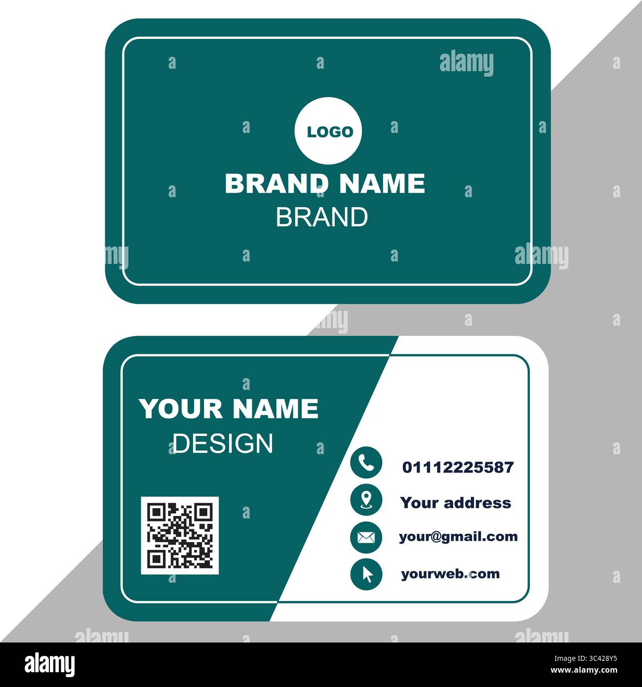 Modello professionale per biglietti da visita verdi e bianchi - Design personalizzabile per il Branding moderno Illustrazione Vettoriale