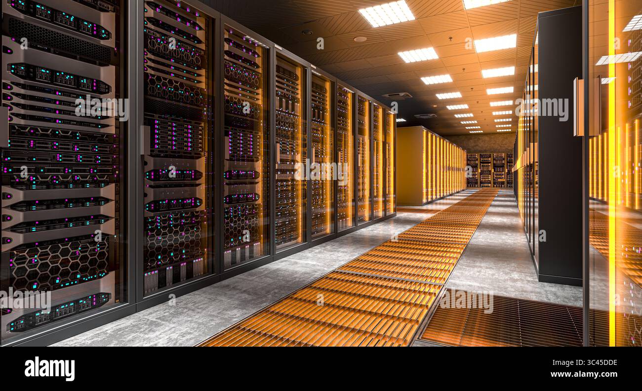 Moderne apparecchiature 3d per sale server all'interno del data center Foto Stock