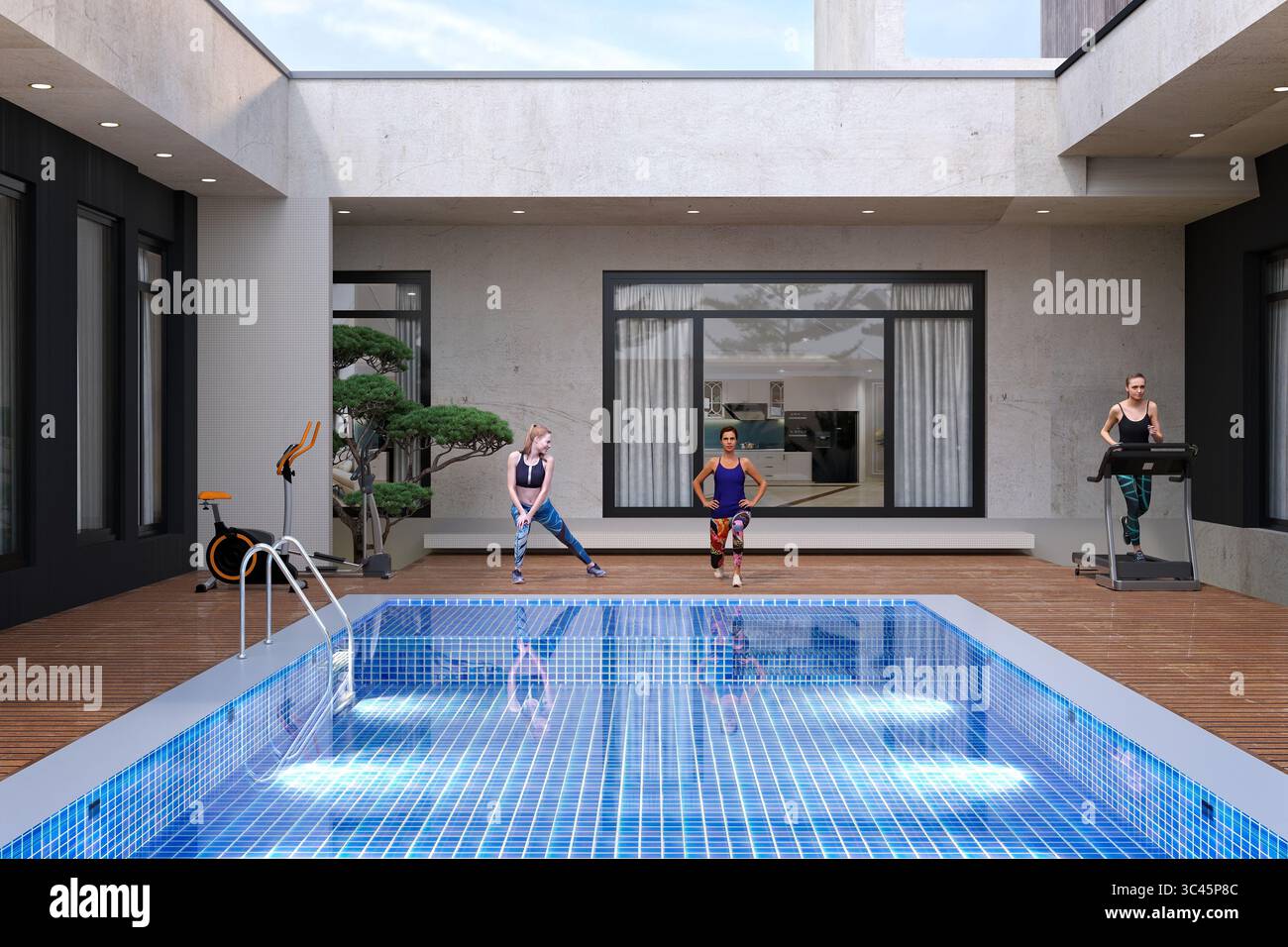 il 3d rende l'allenamento fitness all'aperto Foto Stock