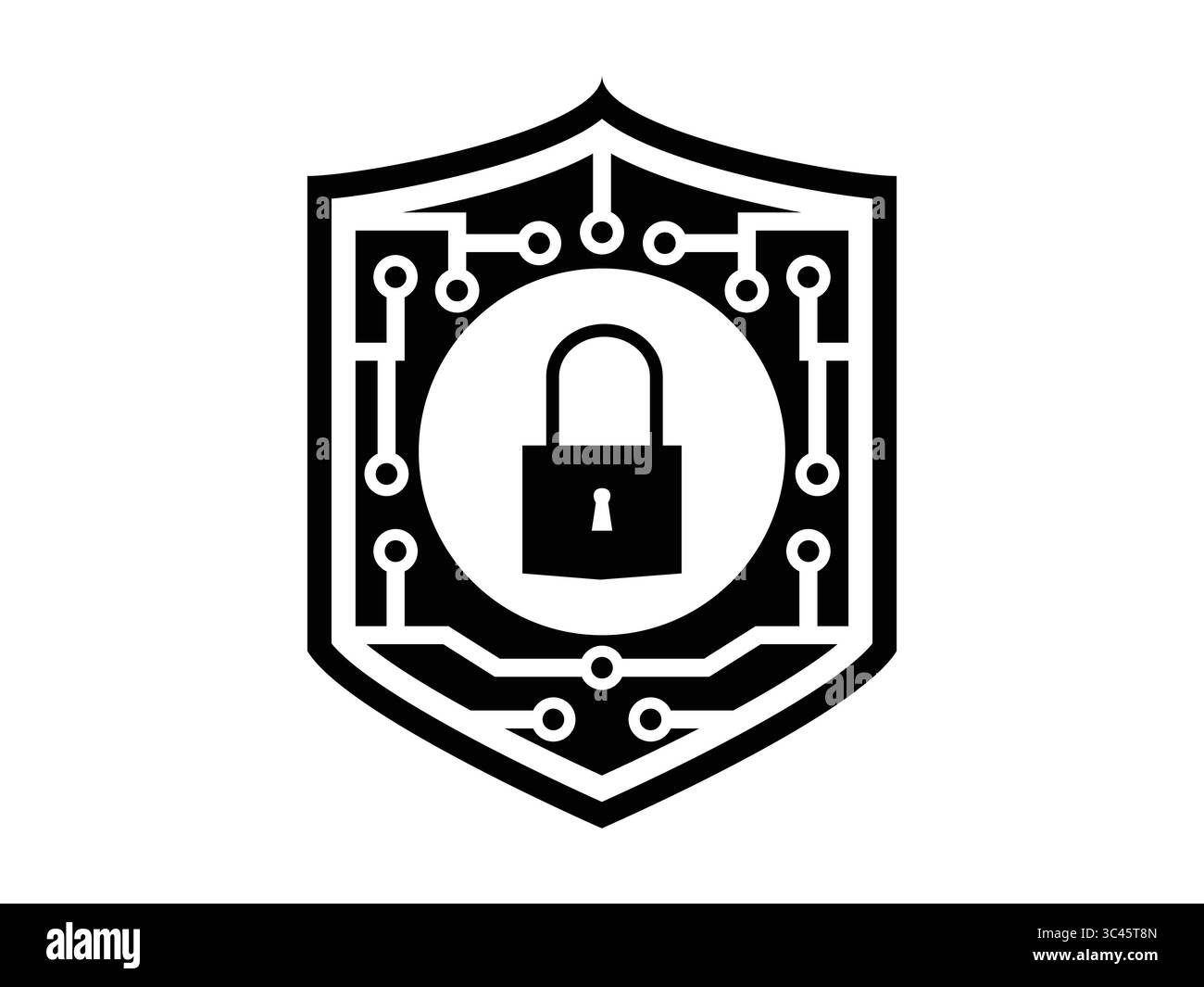 Moderna illustrazione vettoriale di icone di sicurezza informatica, tra cui protezione dei dati, sicurezza della rete, firewall shield, privacy dei computer, e blocco digitale per Illustrazione Vettoriale