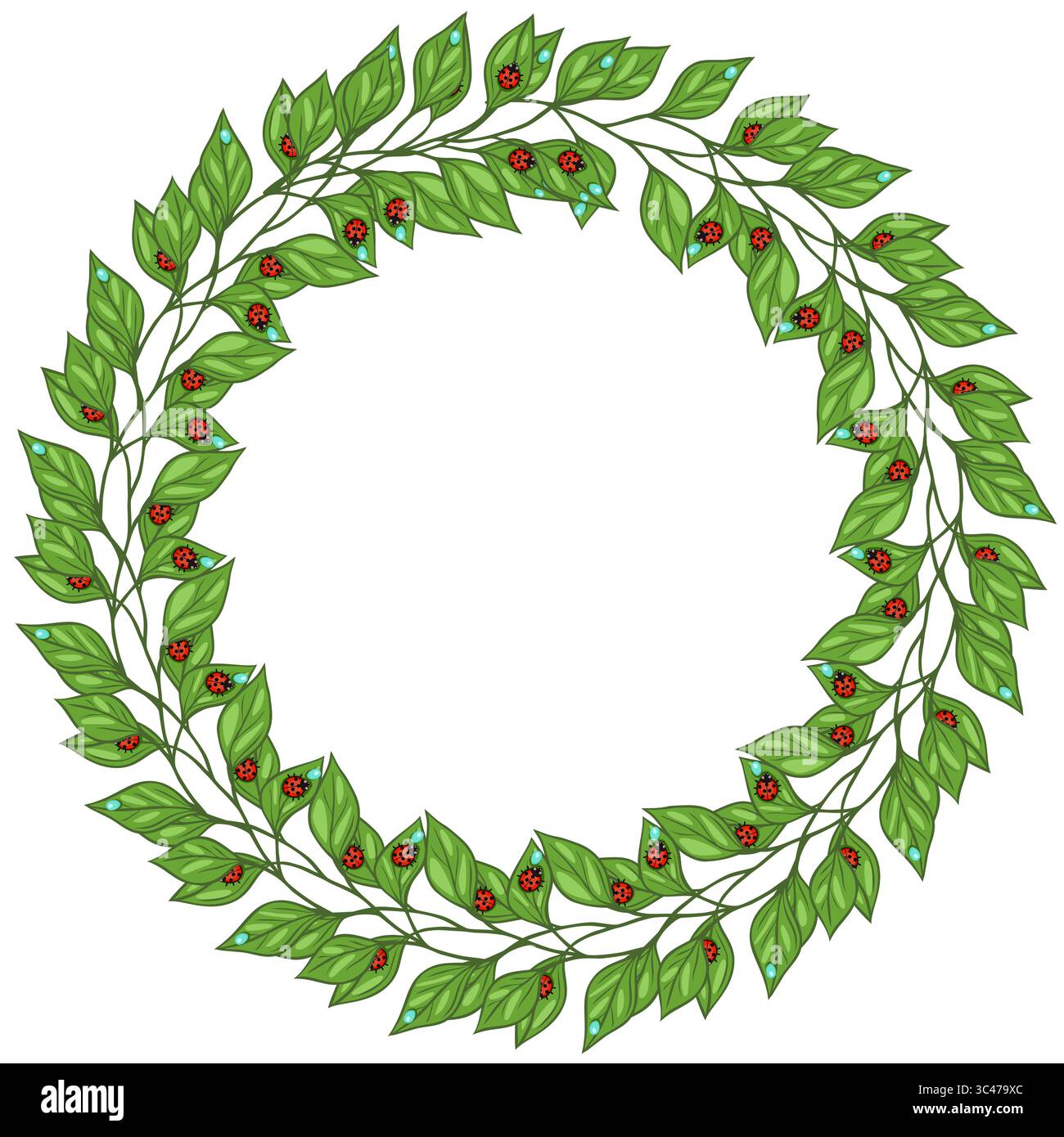 Una corona circolare fatta di foglie verdi e piccoli bacche rosse, che creano un aspetto naturale e festoso. Il design è simmetrico e può essere utilizzato per Illustrazione Vettoriale