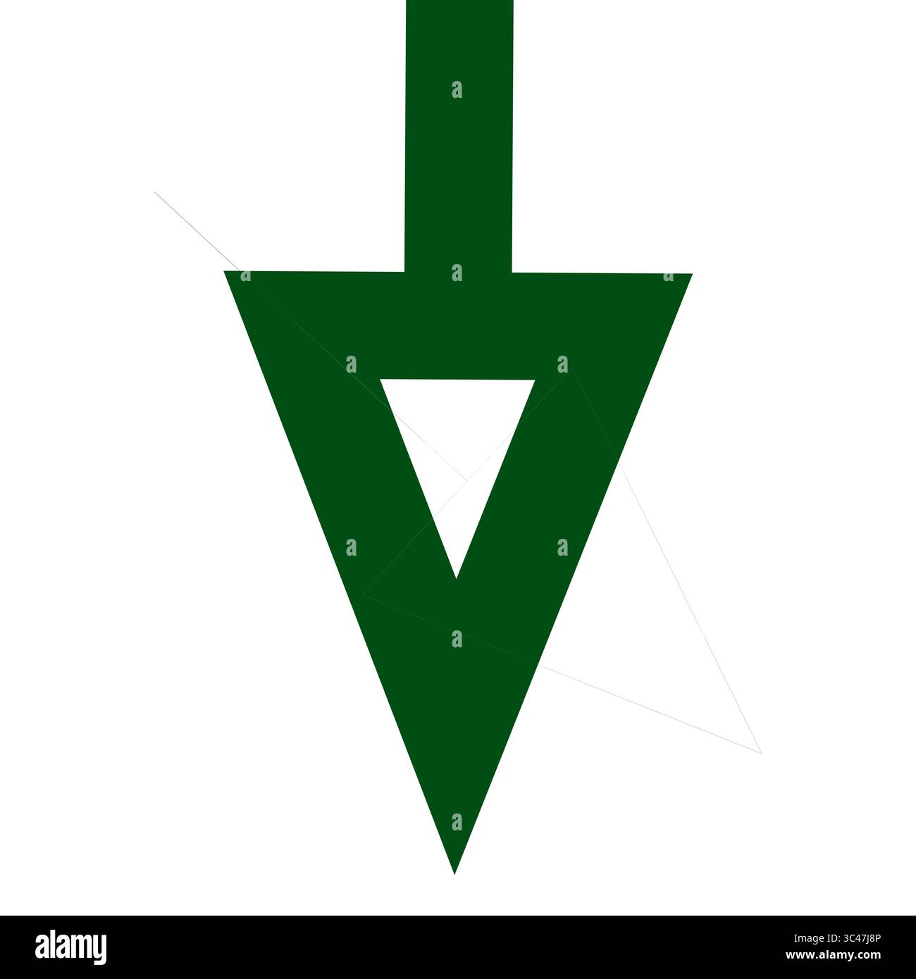 Una freccia verde rivolta verso il basso. Bolla vocale per Web e app. Icona per i progetti. Illustrazione. Forma, geometria. Foto Stock