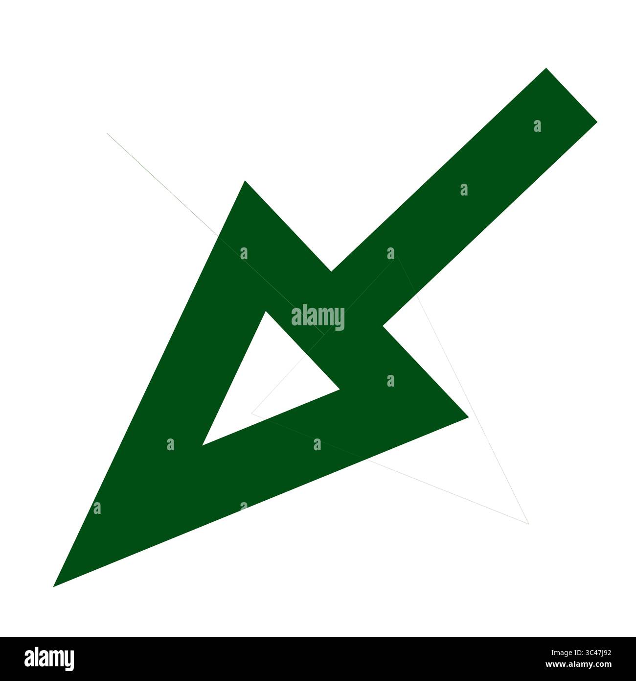 Una freccia verde rivolta verso il basso sul lato sinistro. Bolla vocale per Web e app. Icona per i progetti. Illustrazione. Forma, geometria. Foto Stock