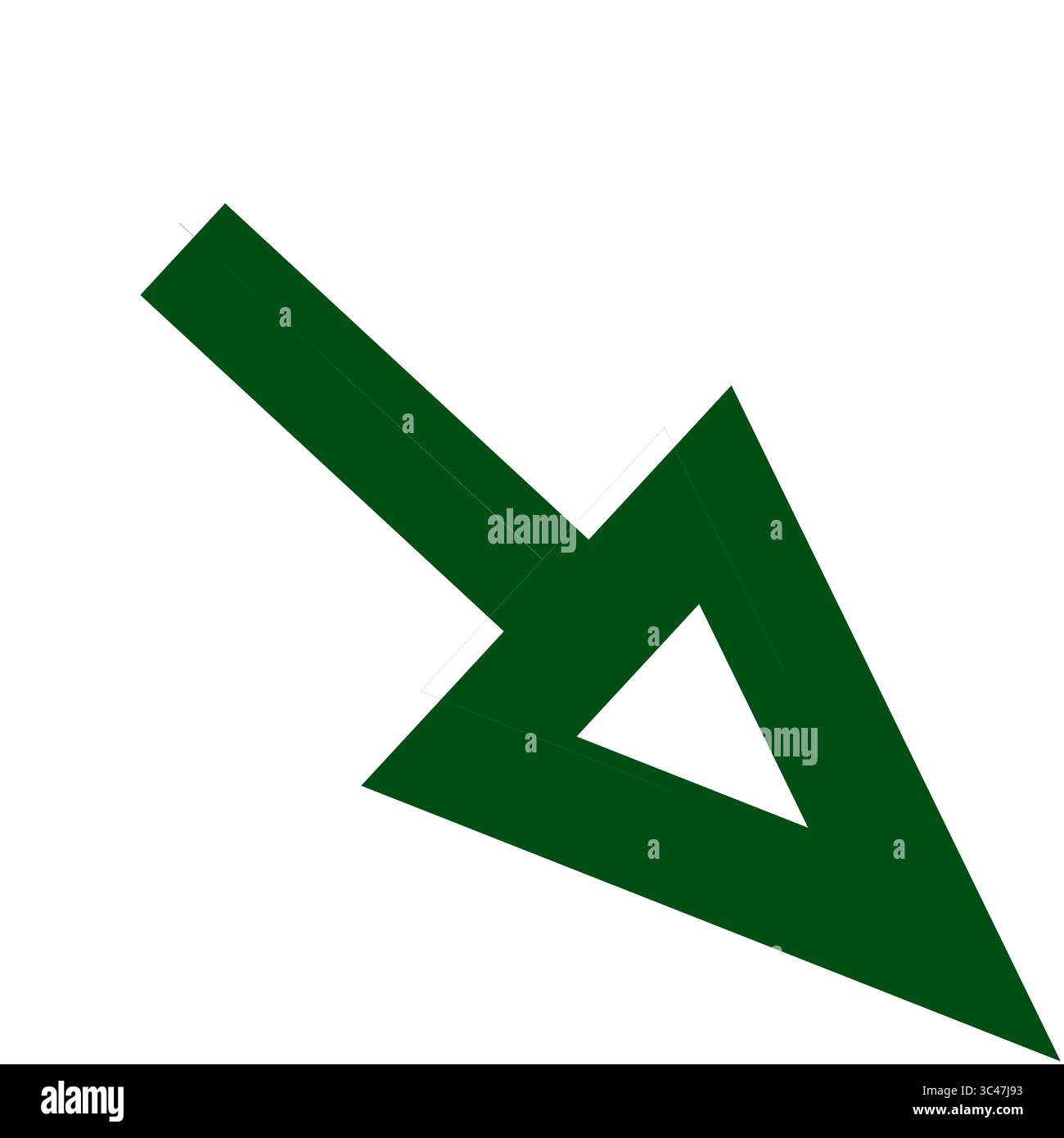 Una freccia verde rivolta verso il basso sul lato destro. Bolla vocale per Web e app. Icona per i progetti. Illustrazione. Forma, geometria. Foto Stock