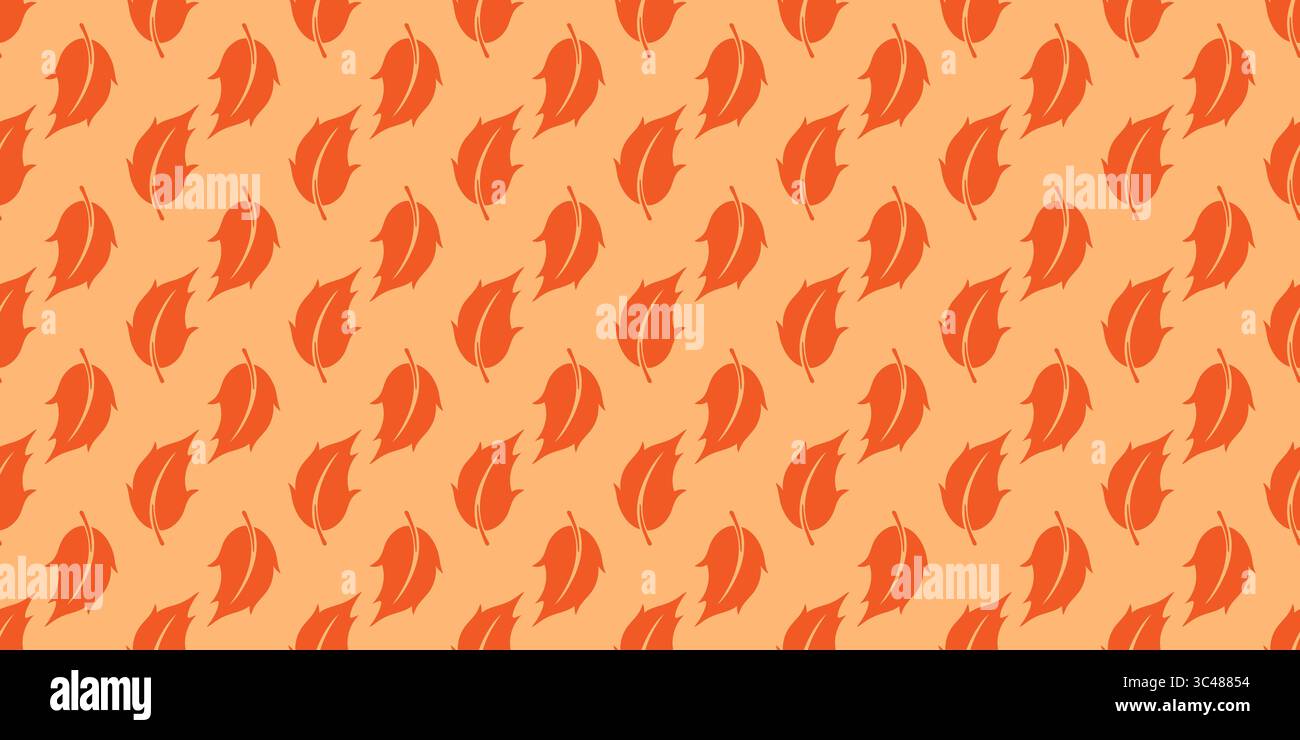 Motivo di fogliame autunnale senza cuciture. Riempire continuamente le foglie arancioni su sfondo giallo. Stampa estetica autunnale, grafica vettoriale Illustrazione Vettoriale