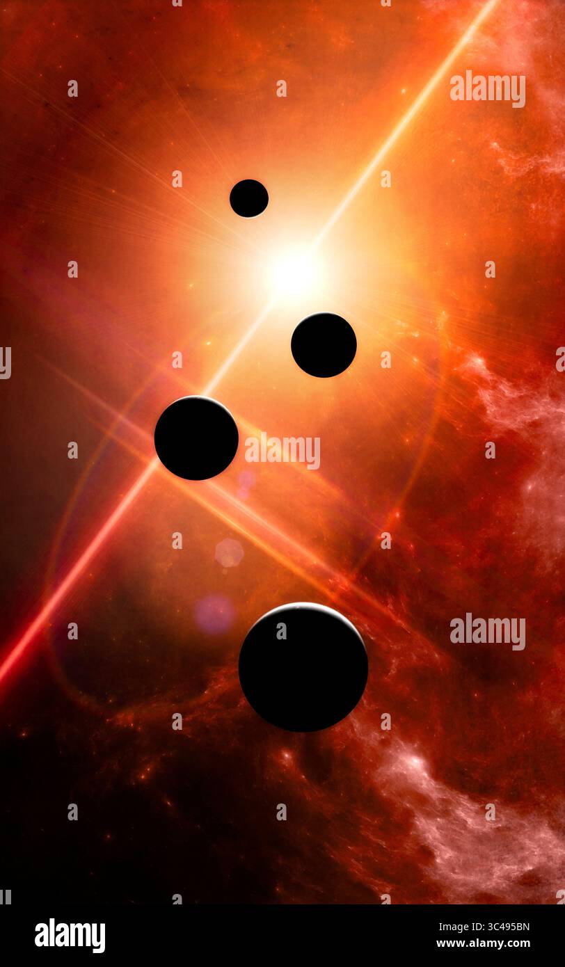 Pianeti ed esopianeti di galassie inesplorate. Fantascienza. Nuovi mondi da scoprire. Colonizzazione ed esplorazione di nebulose e galassie Foto Stock