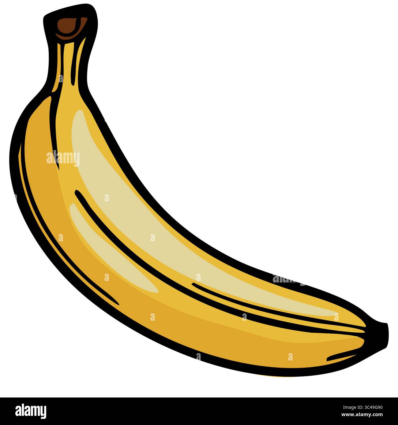 Una vivace illustrazione vettoriale in stile cartoni animati di una banana matura con una buccia gialla liscia e una leggera curva. Illustrazione Vettoriale