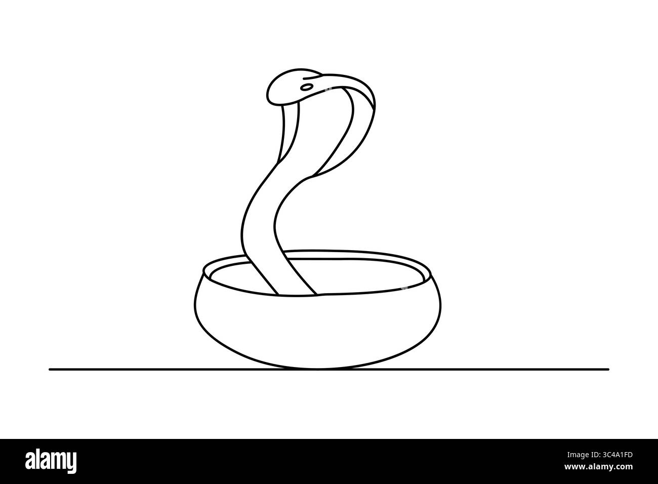 Disegno nero a linee continue di serpente su sfondo bianco in stile moderno Illustrazione Vettoriale