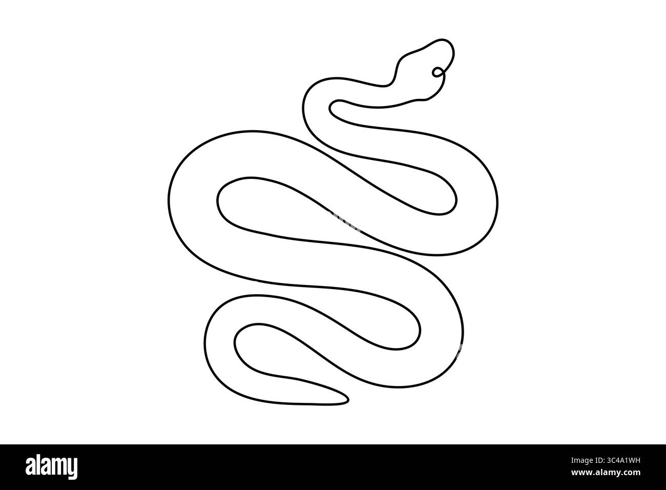 Disegno nero a linee continue di serpente su sfondo bianco in stile moderno Illustrazione Vettoriale
