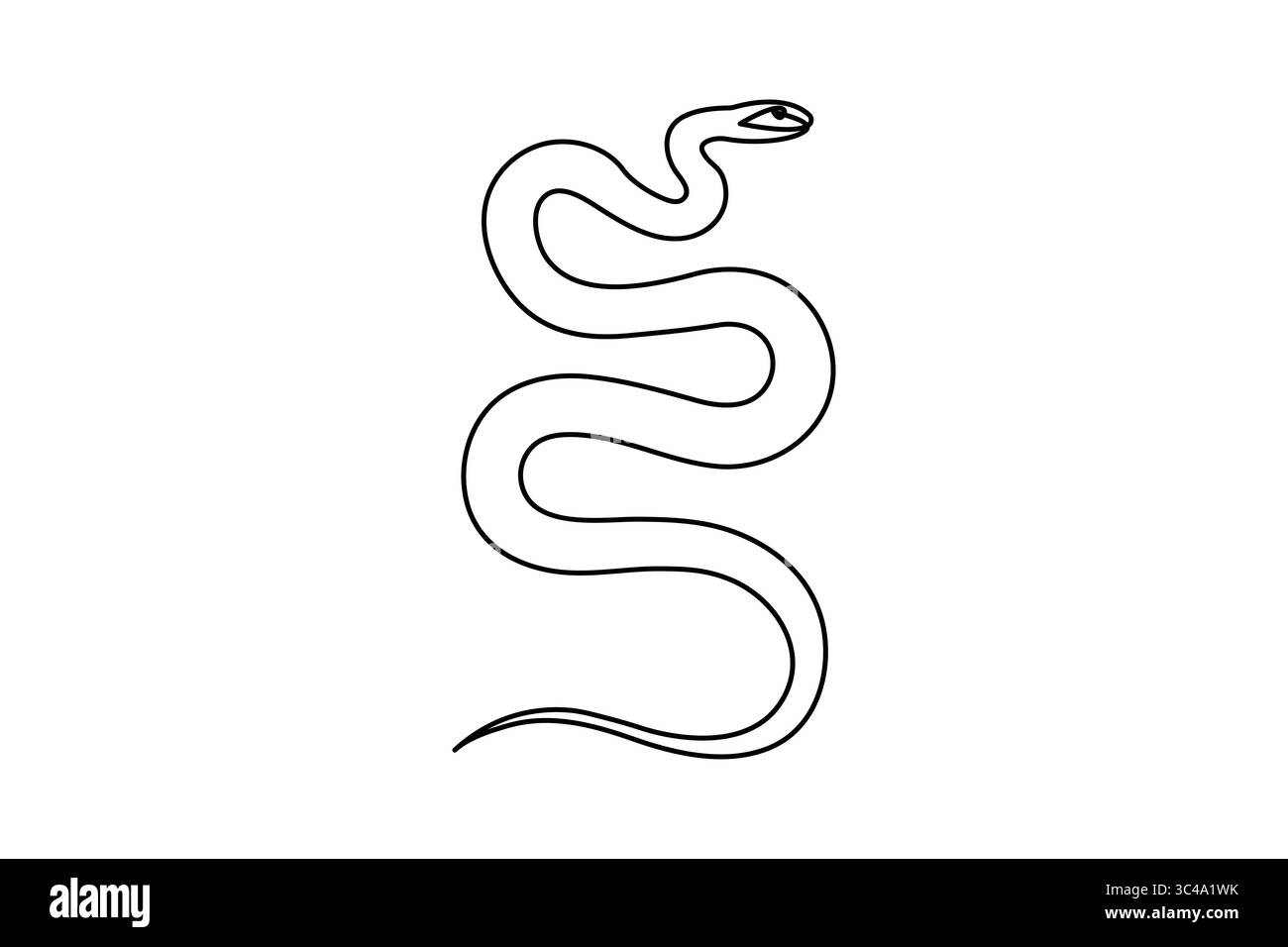 Disegno nero a linee continue di serpente su sfondo bianco in stile moderno Illustrazione Vettoriale