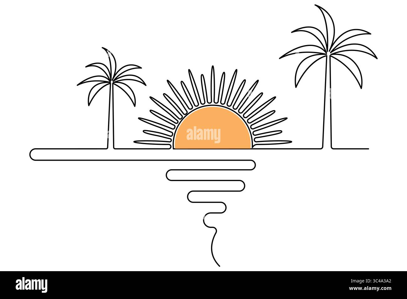 Icona minimalista del tramonto grafica su una linea semplice design isolato Illustrazione Vettoriale