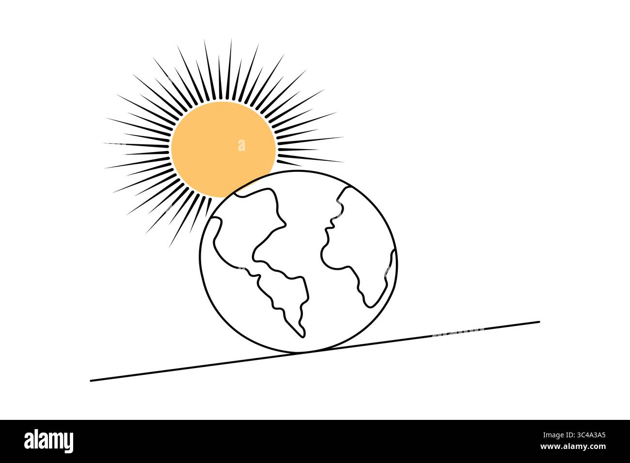 Icona minimalista del tramonto grafica su una linea semplice design isolato Illustrazione Vettoriale