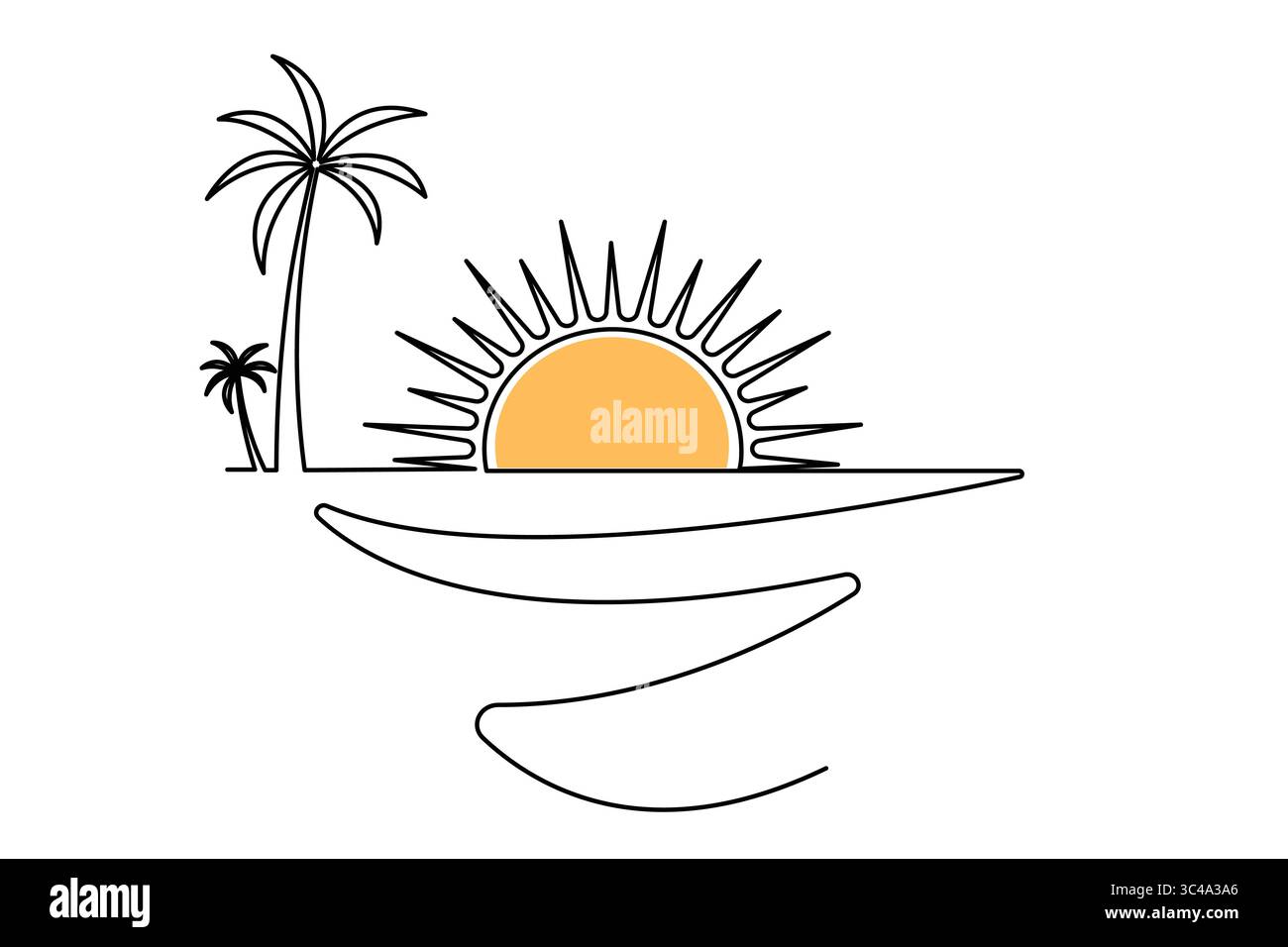 Icona minimalista del tramonto grafica su una linea semplice design isolato Illustrazione Vettoriale