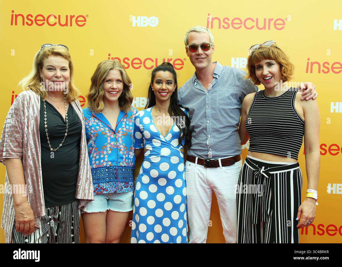 21 luglio 2018 - Los Angeles, California, Stati Uniti - Veronica Mannion, Mason McCulley, Sujata Day, Lisa Joyse e Catherine Curtin partecipano all'Insecure Block Party della HBO al Banc of California Stadium. (Immagine di credito: © Katrina Kochneva/ZUMA Wire/ZUMAPRESS.com) Foto Stock