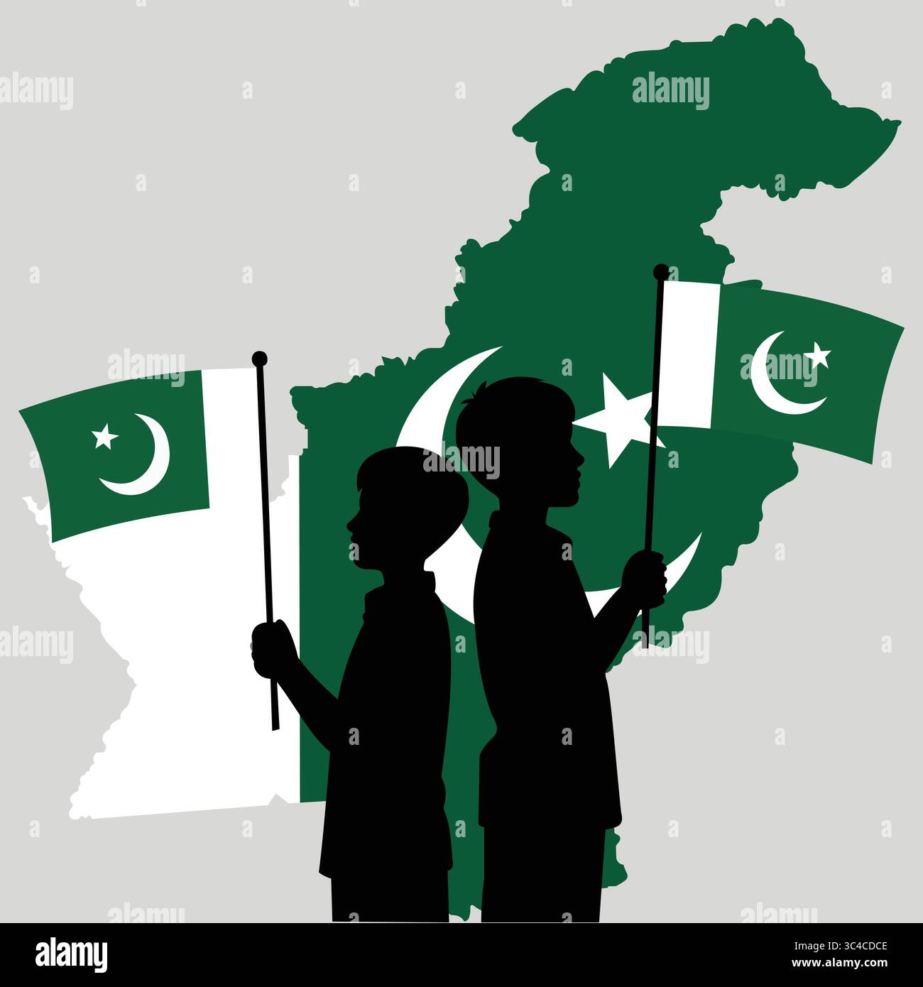 "Unità e orgoglio: Bambini con bandiere pakistane" Illustrazione Vettoriale