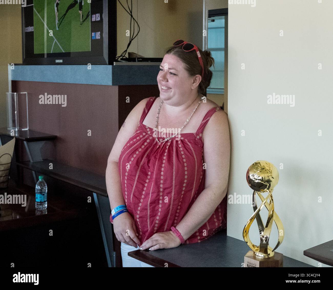 29 luglio 2018 - East Hartford, Connecticut, USA - East Hartford, Connecticut - domenica 29 luglio 2018: 2018 Tournament of Nations match tra le squadre nazionali femminili di Australia (AUS) (gialla) e Stati Uniti (USA) (blu). La squadra femminile degli Stati Uniti (uSWNT) pareggiò l'Australia, 1-1, al Pratt & Whitney Stadium al Rentschler Field. (Immagine di credito: © Andrew Katsampes/ISIPhotos via ZUMA Wire) Foto Stock