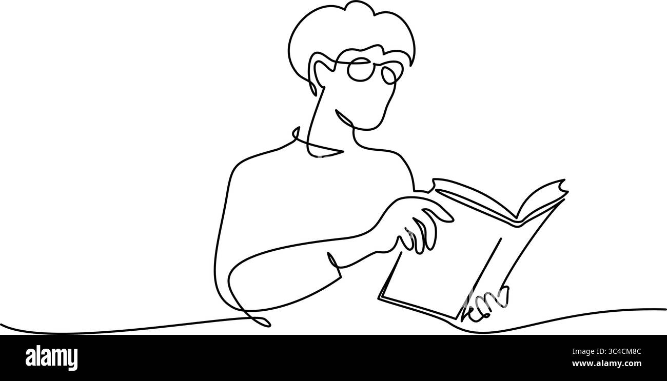 Torna alla tessera scolastica. Concetto educativo. Studente che legge un libro Illustrazione Vettoriale