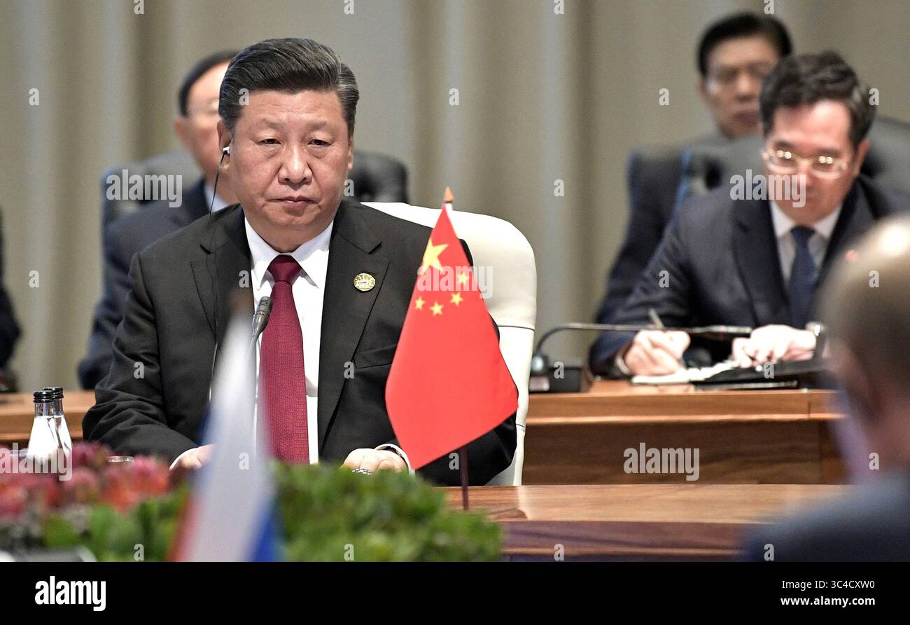 26 luglio 2018 - Johannesburg, Sudafrica - il presidente cinese Xi Jinping durante il primo giorno del vertice BRICS il 26 luglio 2018 a Johannesburg, Sudafrica. (Immagine di credito: © Kremlin Pool/Planet Pix tramite ZUMA Wire) Foto Stock