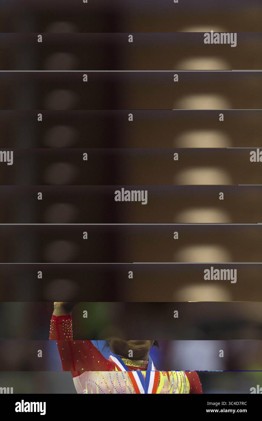 28 luglio 2018: La ginnasta Simone Biles vince i campionati di ginnastica GK U.S. Classic 2018, svoltisi a Columbus, OHIO. Questa è stata la prima competizione di Biles da quando ha vinto quattro medaglie d'oro alle Olimpiadi di Rio due anni fa. Melissa J. Perenson/CSM(immagine di credito: &Copy; Melissa J. Perenson/CSM via ZUMA Wire) Foto Stock