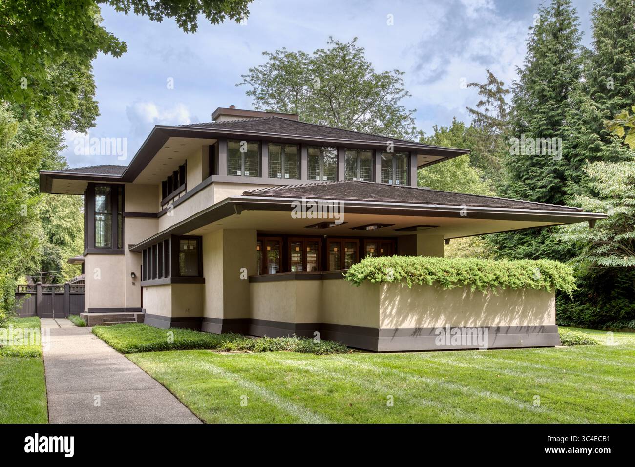 Edward E. Boynton House, progettata da Frank Lloyd Wright, costruita nel 1908, riabilitata nel 2010-2012. Rochester, Stato di New York, Stati Uniti. Foto Stock