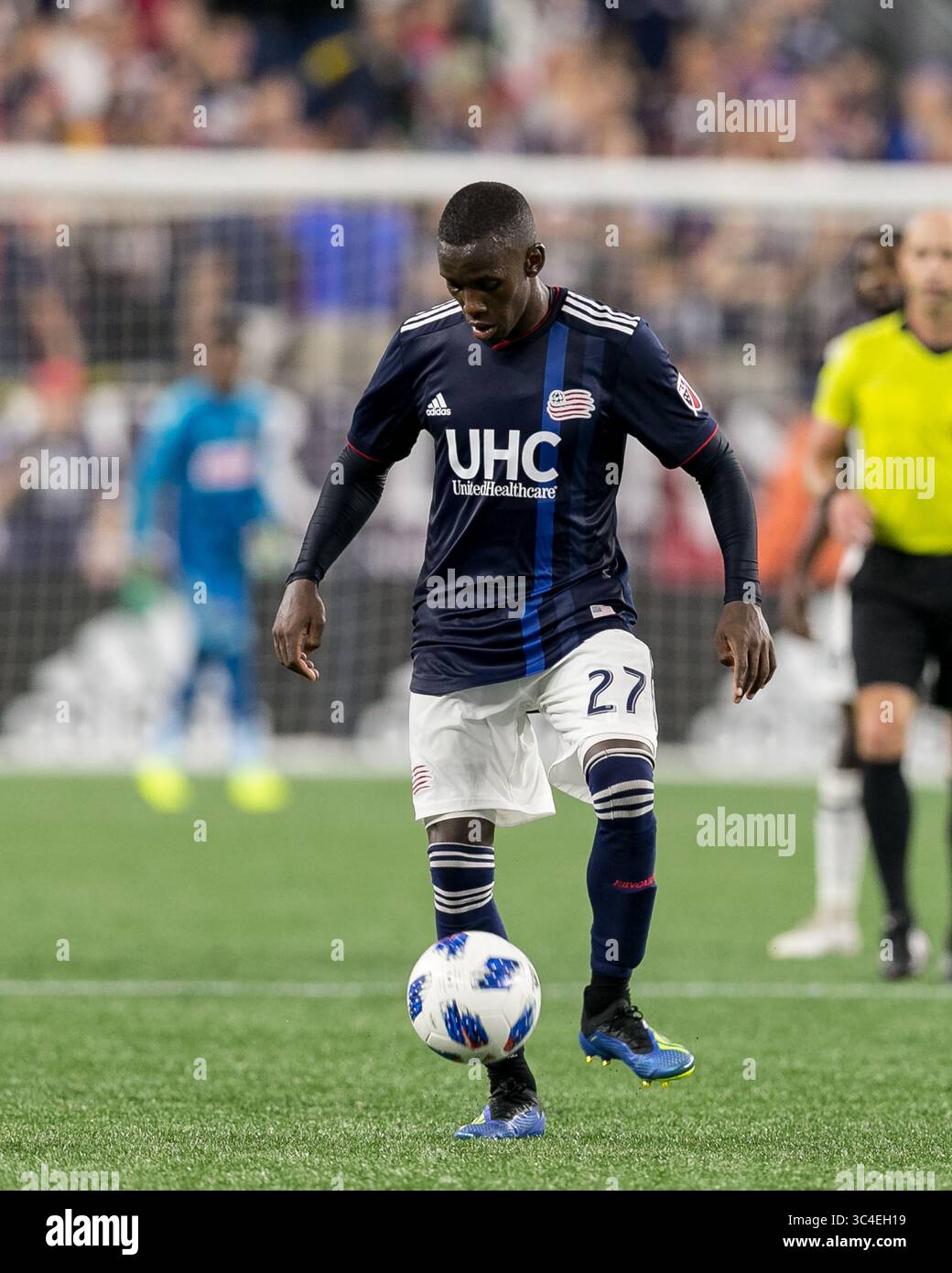 11 agosto 2018 - Foxborough, Massachusetts, USA - Foxborough, Massachusetts - 11 agosto 2018: In una partita di Major League Soccer (MLS), Philadelphia Union (bianco) sconfisse New England Revolution (blu/bianco), 3-2, al Gillette Stadium. (Immagine di credito: © Andrew Katsampes/ISIPhotos via ZUMA Wire) Foto Stock