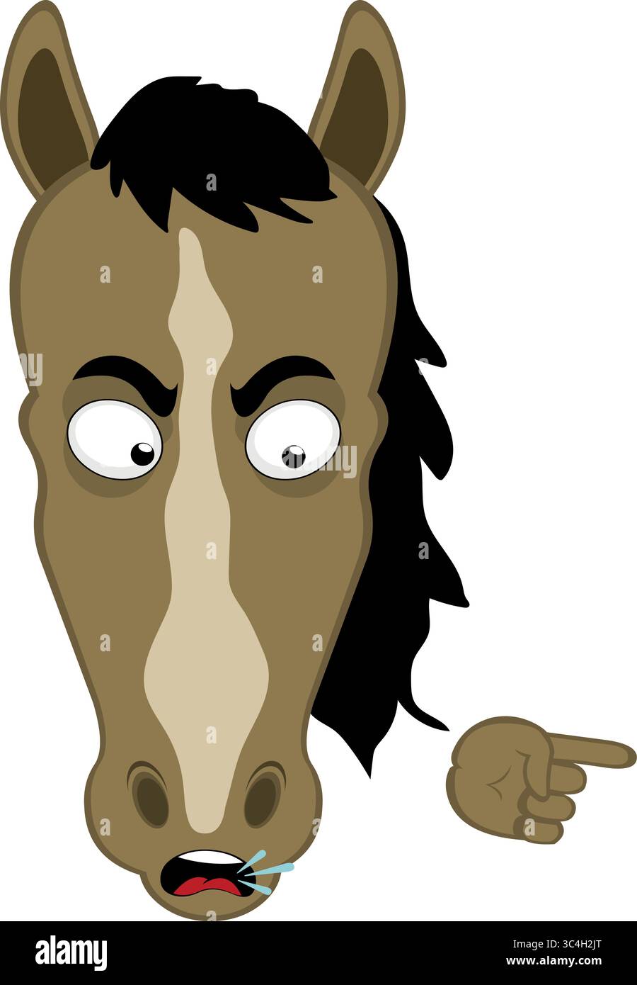 il personaggio dell'illustrazione vettoriale affronta un cartone animato a cavallo, con un gesto del dito indice della mano che accusa e condanna Illustrazione Vettoriale