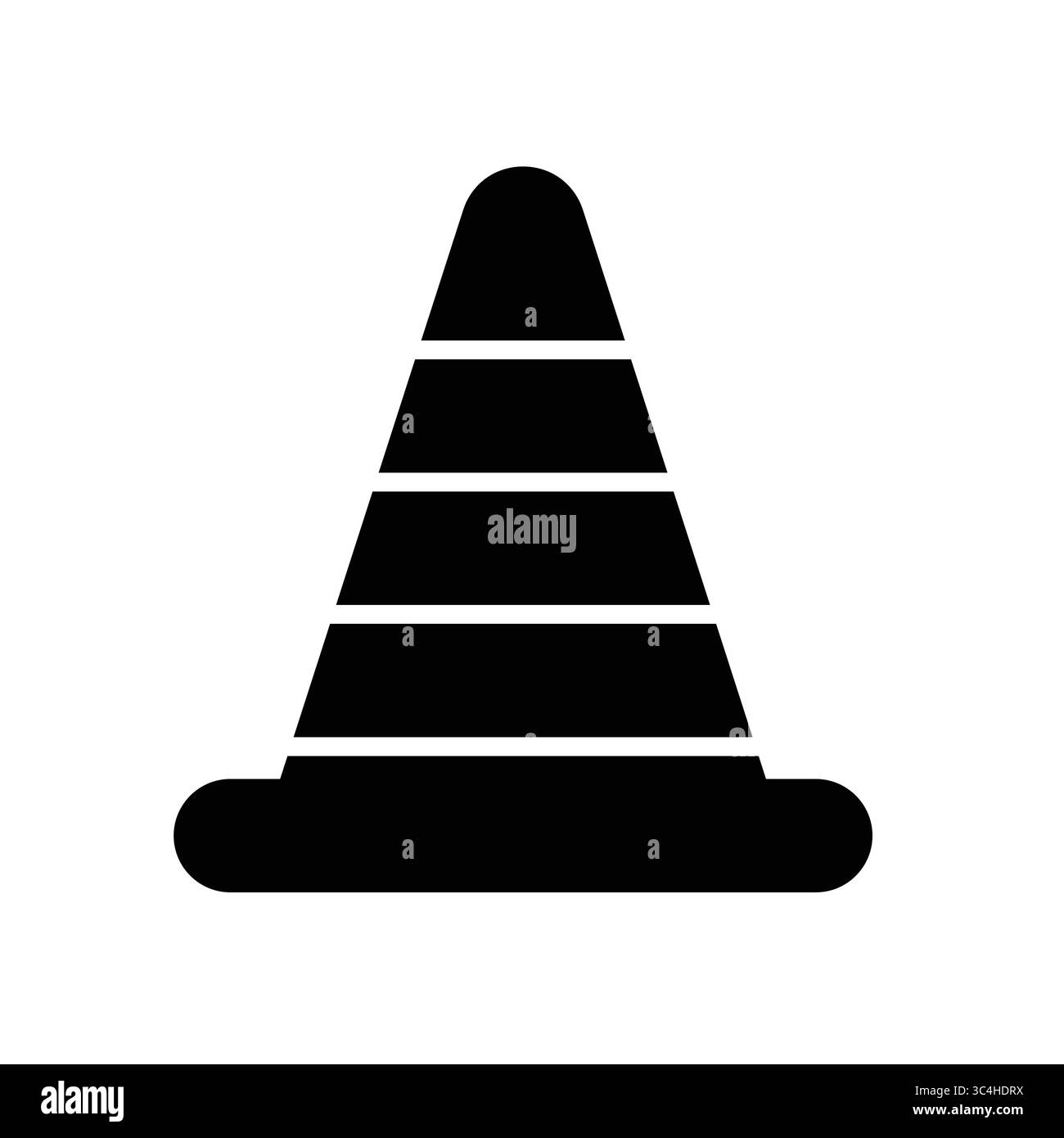 Questa immagine presenta una silhouette nera di un cono stradale su uno sfondo bianco, che simboleggia l'attenzione e la sicurezza nei lavori di costruzione e nella carreggiata sc Illustrazione Vettoriale