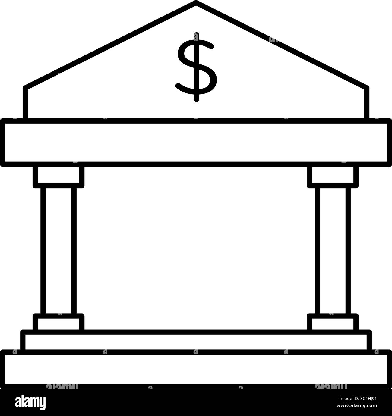 Simbolo della banca icona di disegno a linea semplice, illustrazione che rappresenta l'istituto finanziario, concetto di risparmio e finanza, bianco e nero, Vector illustrati Illustrazione Vettoriale
