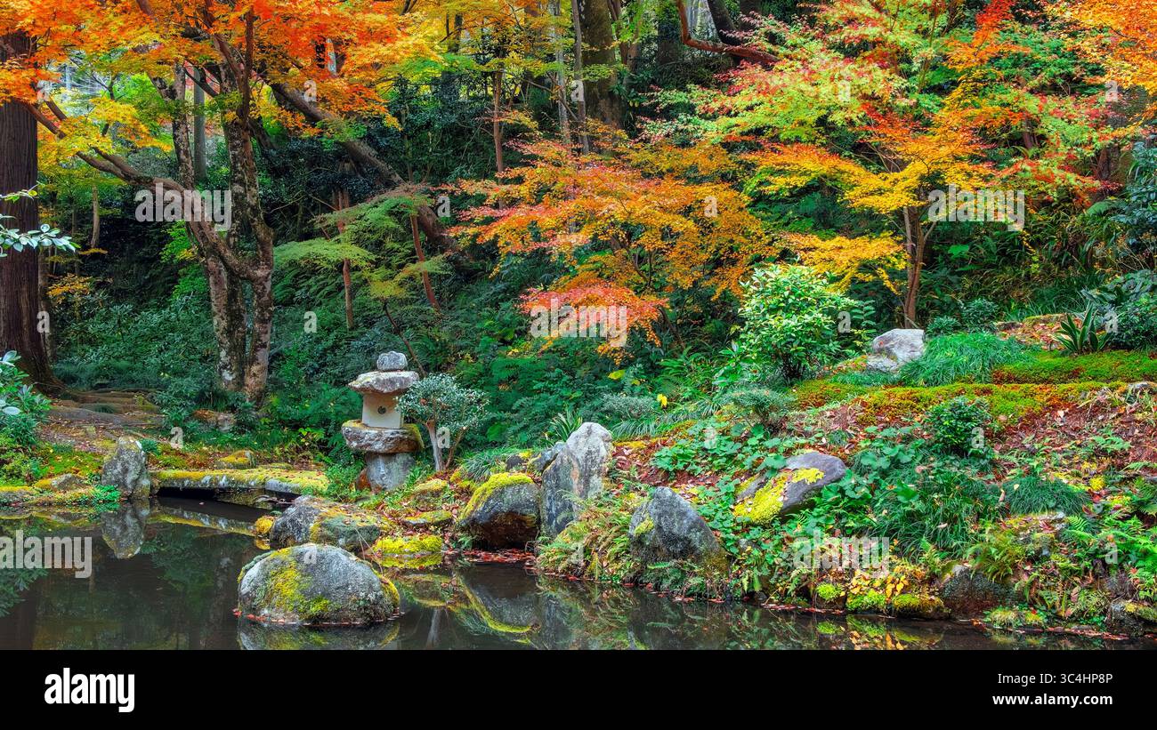Kyoto, Giappone - 17 novembre 2024: Tempio di Sanzen-in con un colorato giardino autunnale a Ohara, a nord di Kyoto Foto Stock